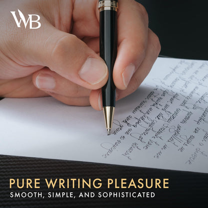 Wordsworth and Black Luxury Ballpoint Pen Set - Black Lacquer 24K Gold Finish, Refillable Fine Point, Elegant Gift for Men & Women, Includes Ink Refill, Nice Pens for Work