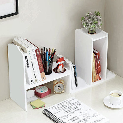YGYQZ Adjustable PVC Desktop Organizer Storage Rack - White Desk Shelf for Office, Women, Dormitory & Home Decor