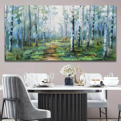 Enartly Birch Tree Wall Art for Living Room, Large Wall Decor Canvas Painting Green Forest Nature Picture Scenery Artwork Textured Framed for Bedroom Hallway Home Office Decoration 48"x24"