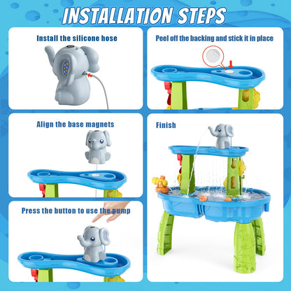 Wee Wonders Water Table Pump with Magnetic Sheet & Rechargeable, Elephant Water Pump Continuous Flow, Outdoor Sand and Water Table Toys Accessories for Toddlers, Summer Beach Toy Gifts for Kids 3-8