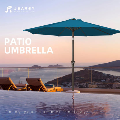 JEAREY 10FT Outdoor Patio Umbrella Outdoor Table Umbrella with Push Button Tilt and Crank, Market Umbrella 8 Sturdy Ribs UV Protection Waterproof for Pool, Garden (Lake Blue)