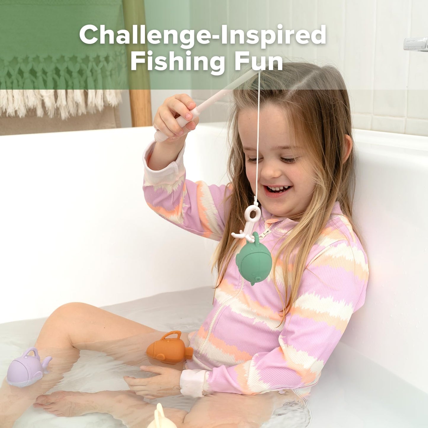 haakaa Baby Bath Fishing Toy Set, Mold Free Food Grade Silicone Bathtub Fishing Toy for Toddler & Kids Ages 3-5, BPA-Free Floating Bath Tub Toys for 3 Years+