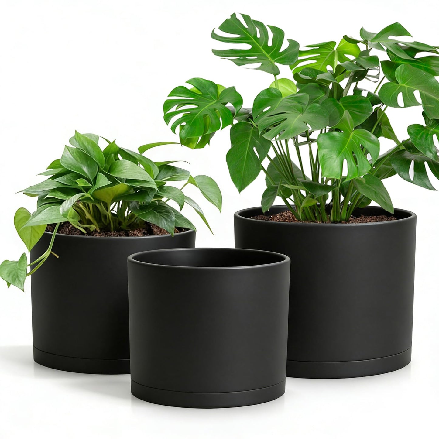 DGJDLWHX Large Plant Pots Set of 3 – 8", 9", 10" Indoor Flower Pots with Drainage Holes and Saucers, Big Planters for Monstera, Fiddle Leaf Fig, Snake Plant – 5 Colors