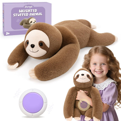 Joyreal Sloth Sensory Weighted Vibrating Pillow, Pressure Activated for Kids Adults, Plush Minky Soft Size: 11 by 21 inches Pillow Animal for Focus & Balance for Gift Birthday Autistic (Beige)