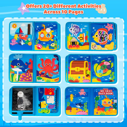 Mootop Busy Book for Toddlers, Busy Board Felt Quiet Book for Baby Sensory Board Learning Activities Travel Toys for Fine Motor Skills, Quiet Book with Life Skills, Cognition, Sorting, Matching