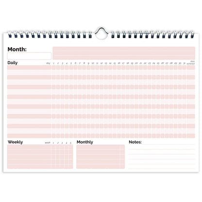 HADIGU Habit Tracker Calendar, (Undated 12 Month) with Spiral Bound and Hanger, A4 size (8.3"x11.7"), Habit Tracker Journal for Daily Weekly and Monthly Habit Tracking.