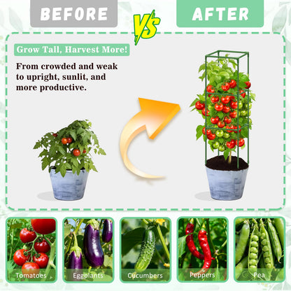 Riare 6 Pack Square Tomato Cages for Garden Plant Support- Up to 45 Inch Tomato Cage Garden Stakes Tomato Trellis for Potted Plants Raised Garden Bed Climbing Vegetables Flowers Outdoor Indoor