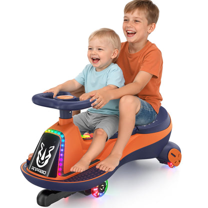 ANPABO 12V Electric Wiggle Car with Pedals, 2 Seater, 2x75W Motor, Music & Bluetooth, Ride On Toy for Kids Ages 3+, 170 Lbs, Orange