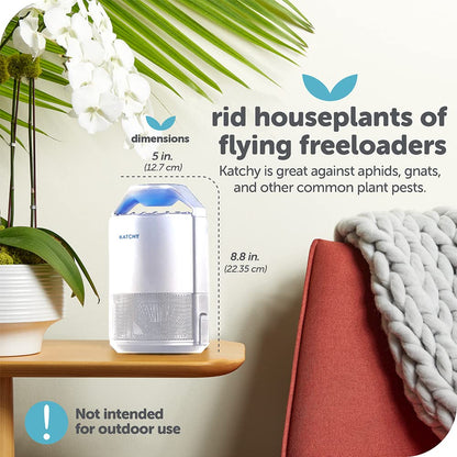 Katchy Indoor Fly Trap– Catcher & Killer for Mosquito, Fruit Fly, Gnat & Small Moth – Non-Zapper Trap with Fan Suction & Blue UV Light – Ideal for Indoor Spaces, Kitchen & Plants (Original, White)