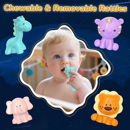 Crib Mobile with Music and Lights, Baby Mobiles for Cribs, Nursery Mobile Arm Hanging Toys for Bassinets Girls Boys Babies, Musical Infant Space Portable Mobiles Clip On Pack and Play Hanger