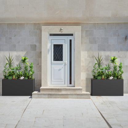 Ganeekiron Metal Planters - Rectangular Planter, All-Weather Durable with 4 Drainage Holes, 25x11x13 Inches for Porch & Patio, Black