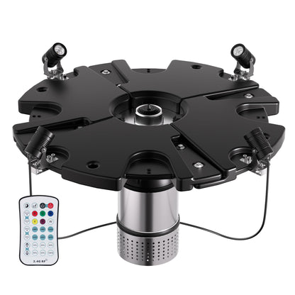 HQUA FS01 120V, 1/2HP, Large Pond Floating Fountain with FSL01 LED RGB Color-Changing Light Sets, 100’ Cord, 13000 GPH, Two Spray Patterns 32'x12' and 18'x6'