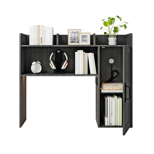 Homiflex Desktop Bookshelf, Wooden Desk Hutch with LED Lights, Desktop Shelf with 6 Shelves and Power Outlets, Office Desk Organizer, Over Desk Storage Shelves for Dorm, Home, Grey