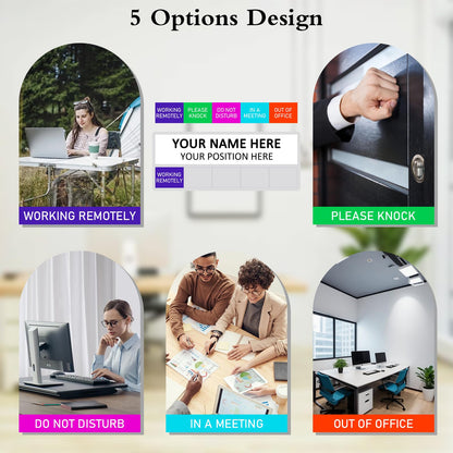 Office Status Sign With 5 Options,Do Not Disturb/Please Knock/In A Meeting/Out of Office/Working Remotely, Magnetic Slider Sign for Any Room,Name Plate For Desk/Doors/Cubicle Wall With Stand-Black