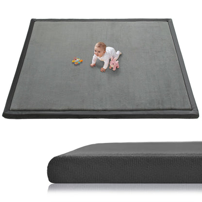 TreeBud Baby Play Mat for Floor, 1.3 Inch Thick Memory Foam Tummy Time Mat with Non Slip Backing, Soft Coral Velvet 59X79 Inch Playpen Mat Crawling Tatami for Infants Toddlers Kids, Dark Gray