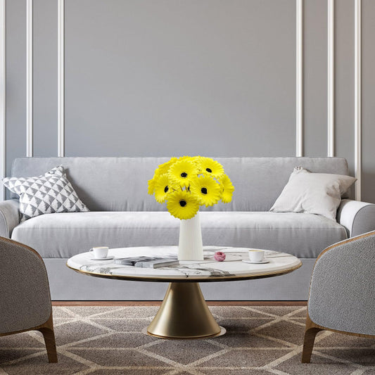 Mutcolor 15 Pcs Artificial Gerbera Daisies Flowers Fake Daisy Real Touch PU Faux Flowers Bouquet for Indoor Home Arrangements Vase Wedding Party Table Centerpiece DIY Floral Decor (Yellow)