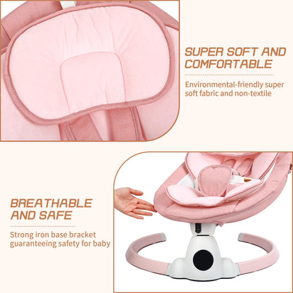 Uuoeebb Baby Swing for Infants, Portable Electric Baby Swings with Bluetooth, 5 Swing Speed, 10 Lullabies, 5-Point Harness, Remote Control & Touch Panel - Infant Swing for Indoor & Outdoor Use, Pink
