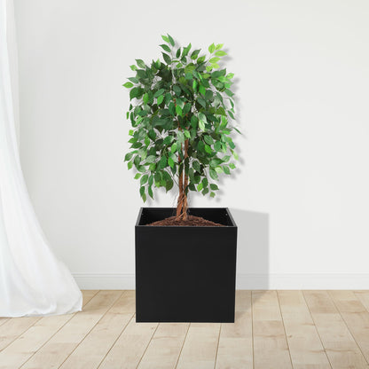 LuyFuitre 26x26x26 inch Metal Planter Box, Large Square Outdoor Planter with Removable Insert Shelf, Black Modern Floor Standing Garden Planter for Patio, Balcony, Backyard