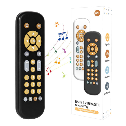 Orzbow Baby Remote Control Toy for 6 Months+ with Music, TV Remote Toy with Realistic Light and Sound - English, French and Spanish for Infant Play - BPA Free, Black