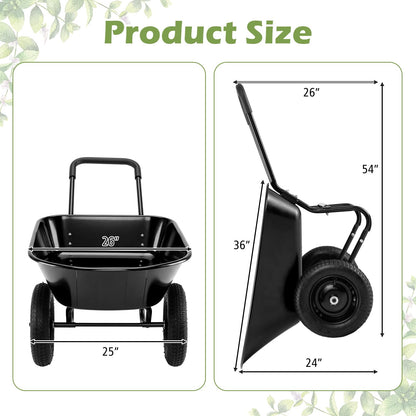 ERGOMASTER Dual-Wheel Wheelbarrow, Home Utility Garden Cart, 330 LBS Capacity, Large Heavy Duty Yard Cart for Gardening & Planting, Lawn, Farm, Construction Site, Black