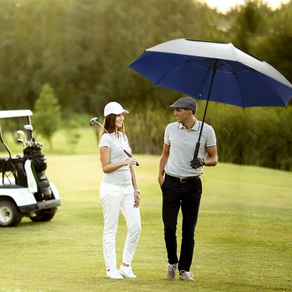 G4Free Vented UV Golf/Beach Umbrella 68" Arc, Auto Open Oversize Extra Large Windproof Sun Shade Rain Umbrellas(Silver/Blue)