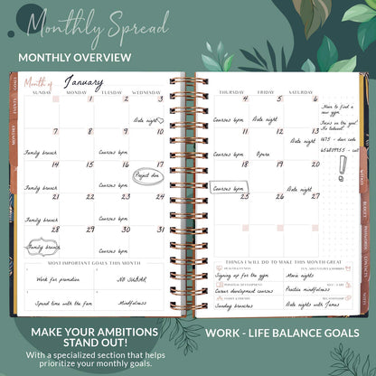 PLANBERRY Hourly Schedule Planner Premium – Undated Weekly Organizer with Time Slots & Monthly Budget – Time Management, Goal Setting, to-Do List & Habit Tracker –6.9″x8.5″(Green Pastures)