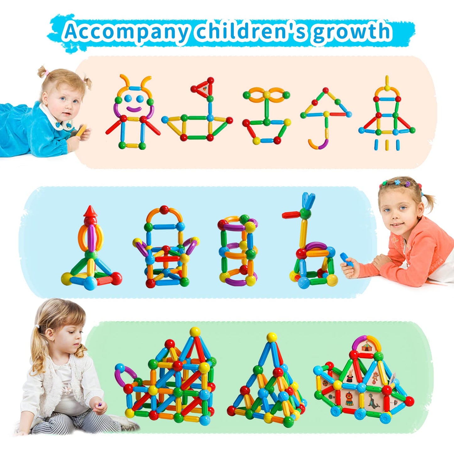TOKBLOK Magnetic Blocks for 3 Years Old Girls Boys Magnetic Building Sticks Preschool Educational Learning STEM Toys Toddler Montessori Magnet Toys Kids Gift - 76Pcs Starter Set