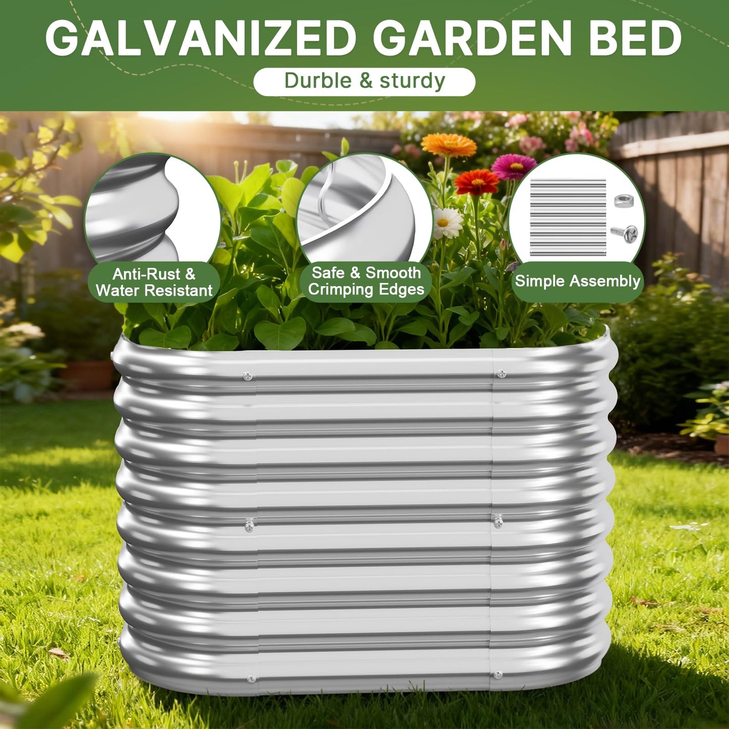 Mostmahes 4 PCS Tall 2x2x1.5ft Galvanized Raised Garden Bed Outdoor, Metal Garden Bed for Vegetables, Above Ground Garden Box for Flower, Steel Raised Beds for Gardening