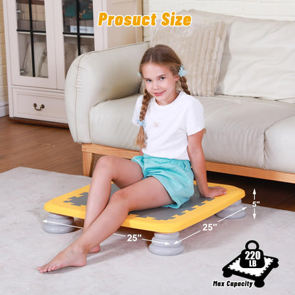 KreyNa Mini Trampoline for Kids, 25 Inch Sensory Trampoline Bouncing Board with Non-Slip Base, Balance and Bounce Jumping Toy Gift for 3-12 Boys & Girls, Yellow