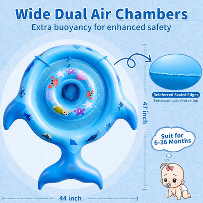 Inflatable Baby Pool Float with Sun Canopy, UPF50+Sun Protection, Portable & Easy to Store, Padded Safety Seat with, Includes Air Pump, with Toys Baby Swim Float for 6-36 Months Boys & Girls(Blue)