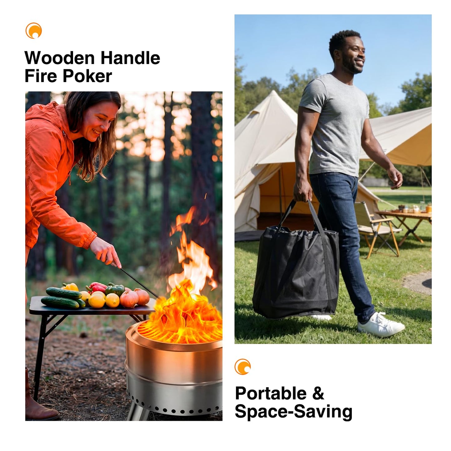 20 Inch Smokeless Fire Pit with Removable Ash Pan, Fire Pits for Outside Wood Burning, Portable Bonfire Outdoor Firepit, Bag & Poker Included, Stainless Steel (Silvery- with Legs-Fire Pit)