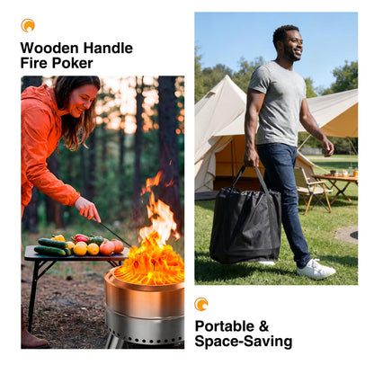 20 Inch Smokeless Fire Pit with Removable Ash Pan, Fire Pits for Outside Wood Burning, Portable Bonfire Outdoor Firepit, Bag & Poker Included, Stainless Steel (Silvery- with Legs-Fire Pit)
