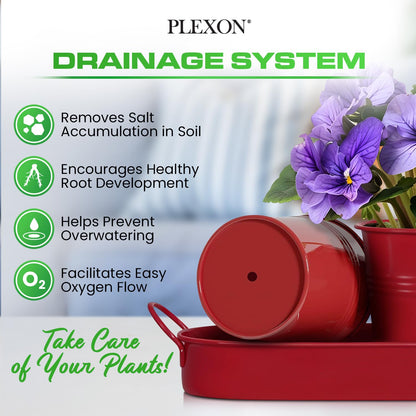 Plexon Herb Planter Indoor Garden Set of 3 with Tray, Metal Herb Pots for Indoor Plants, Round Kitchen Garden Kit Ideal for Windowsill Planter or Countertop, Red Powder Coated