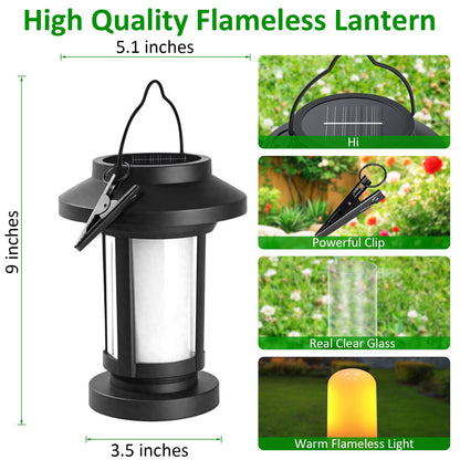 Derynome Solar Lantern Outdoor Lights, 4 Pack Upgraded Flickering Flameless Solar Lights Outdoor Waterproof, Hanging Decorative Lanterns for Yard Patio Path Garden Decor (4)