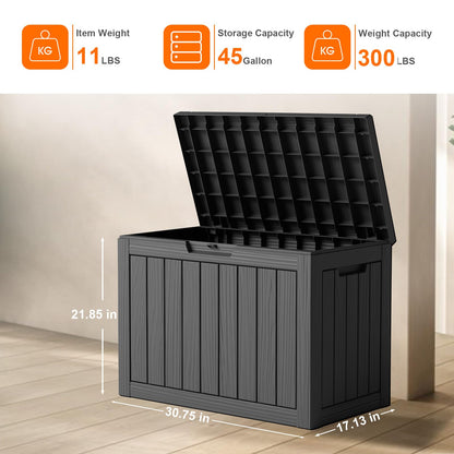 PatioZen 45 Gallon Resin Deck Box, Lockable Patio Outdoor Storage Box for Furniture, Garden Tools and Tools Storage, Waterproof Outside Storage Boxes - Black