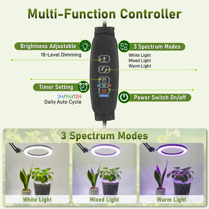 LETKEYS Floor Grow Lights for Indoor Plants, 10in Head Full Spectrum LED Plant Light with Stand, 10 Dimmable Levels & 3 Lighting Modes, Auto On Off Timer 3/9/12H, 36.6-66.6" Adjustable Height, Black
