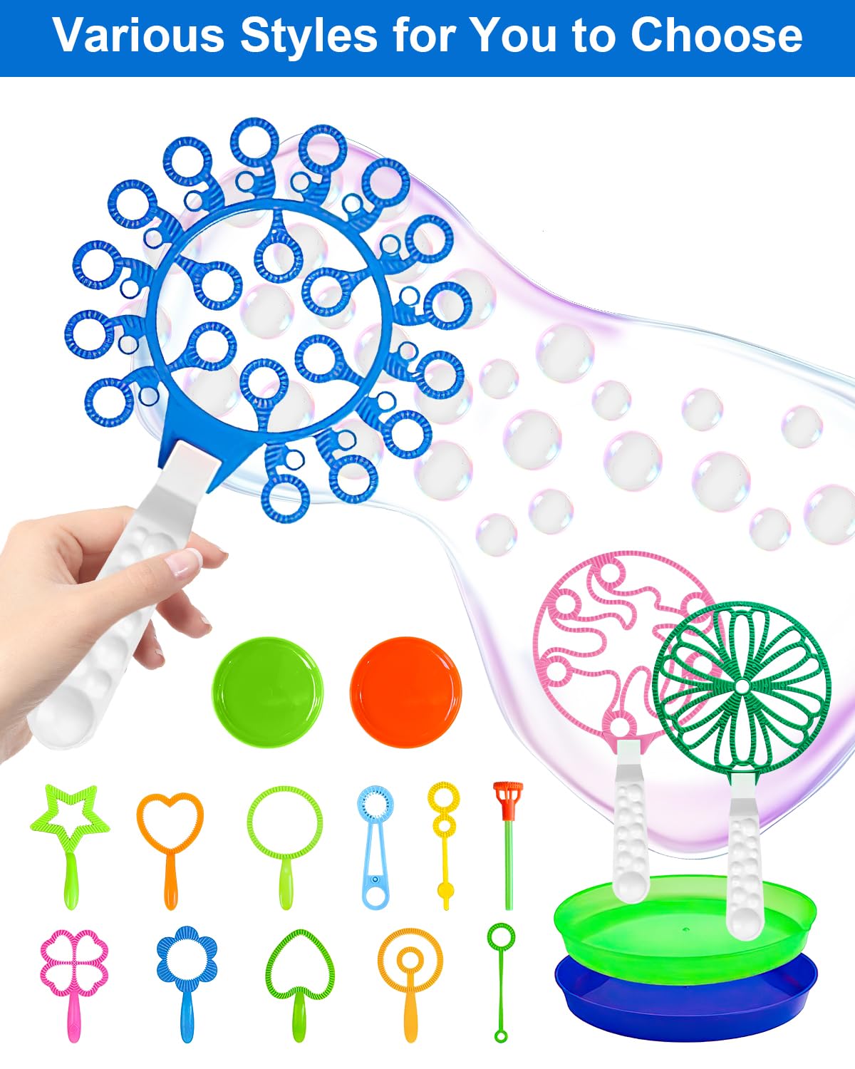 UniStylar Giant Bubble Wands, Big Bubble Wand Set with Tray Bulk, Funny Large Bubble Maker for Kids Adults Summer Huge Outdoor Activities Toys Birthday Party Favors Toddlers, 26 Pcs