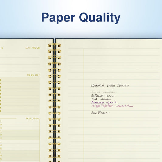 AuroPlanner Undated Daily Planner To Do List Hourly Schedule 2027 2026 2025 Calendar & Holiday Habit Tracker 180 Pages Letter Size 8.5" x 11" Sheets Hardcover Spiral Bound Notebook (Navy Blue)