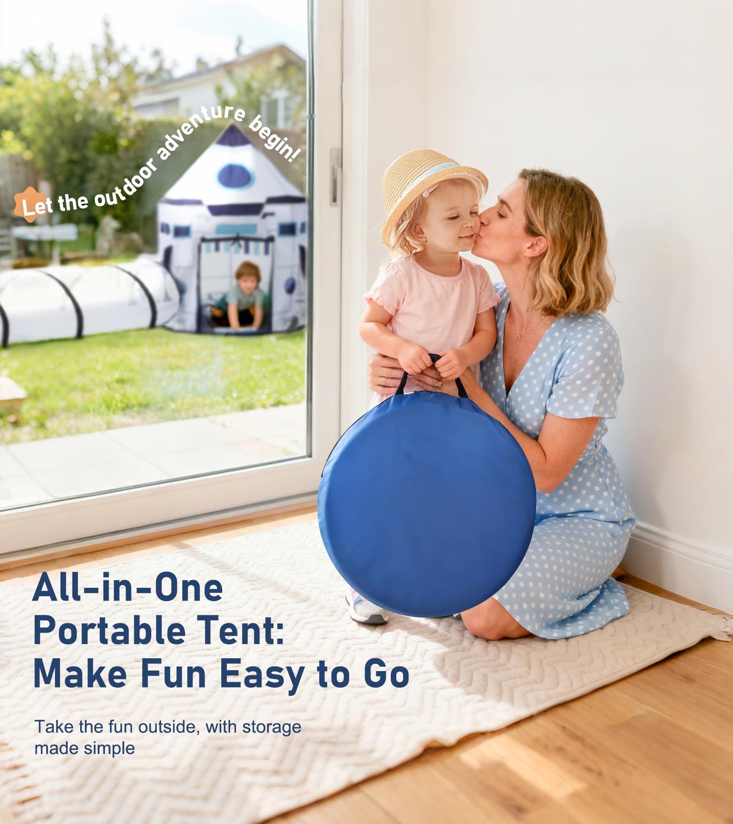 3PC Kids Play Tent with Tunnel and Ball Pit, Pop up Play Tents for Toddlers, Rocket Ship Playhouse for Indoor & Outdoor Use, Boys Spaceship Tent Set with Carry Bag, Ideal Gifts for Kids