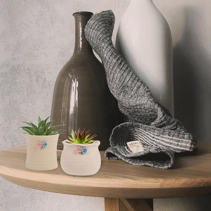 POPETPOP 3Pcs Floral Design Succulent Planters Ceramic Flowerpot Set for Desktop Decor Indoor Gardening Patio Use