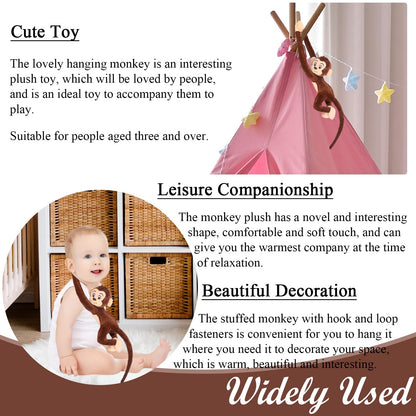 zhidiloveyou 4PCS Hanging Monkey Stuffed Animals Plush Cute Brown Monkey Toy for Kids, 27.6"