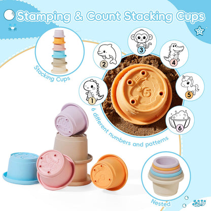 Baby Bath Toys for Kids Ages 1-3, 16PCS Mold Free Bath Toys for Toddler 2-4 & Babies 6-12-18 Months Bath Cups Watering Can with Storage Bag Montessori Bathtub Sand Pool Water Toys for 1+ Years Old