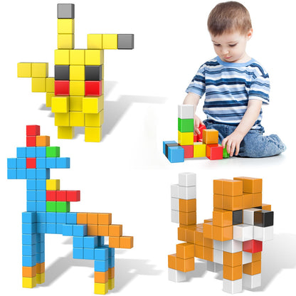 SYSKENI Magnetic Blocks, Gifts for 3 4 5 6 Year Old, Magnet Building Blocks for Toddlers, Girls & Boys, Montessori - Autism - Sensory Magnetic Toys for Kids Ages 3-5 4-8, 1.22inch, 56PCS