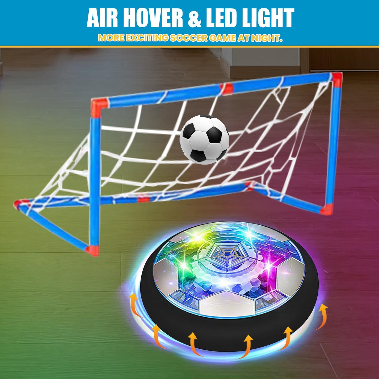 SHENSE Hover Soccer Ball Set, Indoor Soccer Ball 4 in 1 Rechargeable Air Power Soccer with LED Lights and Foam Bumper Protection Gifts for Boys Girls 3 4 5 6 7 8-12 Year Old Kids