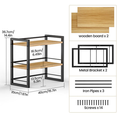 ART-GIFTREE Office Desk Shelf Organizer, Wood Desktop Bookshelf Supplies Storage Rack, Shelf for Top of Desk and Dresser (Black-2 Tier)