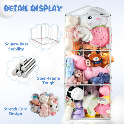 NomNest Stuffed Animal Storage Zoo, Large Carbon Steel Plushies Organizer, Heavy Duty Metal Teddy Bear Toy Holder for Kids' Bedroom & Playroom & Nursery (Non-Wheeled, White)