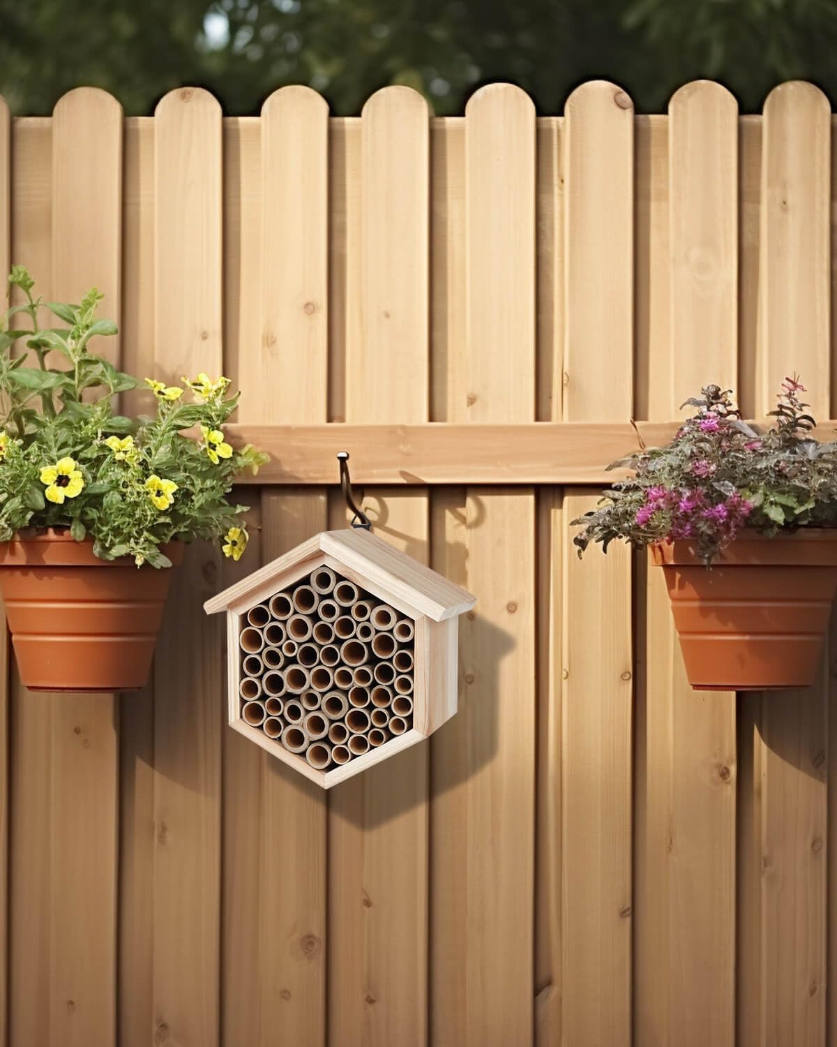 vensovo Mason Bee House - Replaceable Tubes Carpenter Bee Houses Bamboo Bee Hotel Wooden Bee Hive for Pollinating Bees, Outdoors, Carpenter Bees