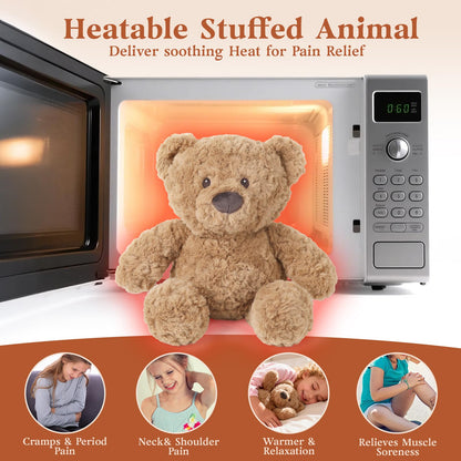 Teddy Bear Stuffed Animals, Microwavable & Weighted Stuffed Animal, Brown Curly Plush for Warmth & Comfort, Heatable Coolable Lavender Scent Toy, Cute Soft Plushies Gift for Children Boys Girls Adult