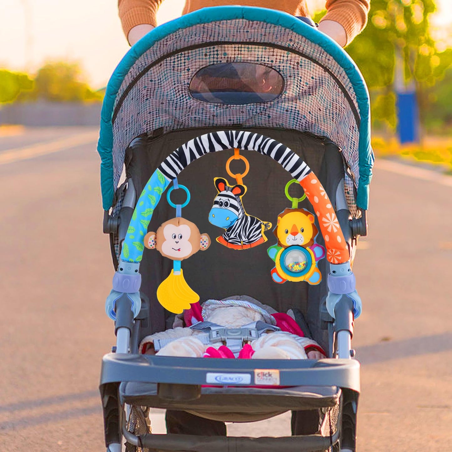 Car Seat Toys for Babies 0-6 Months,Baby Stroller Activity Arch Toys for Infant 0-6 Months Hanging Rattle Musical Bassinet Travel Crib Carseat Toy,Clip on Bouncer Toys for Babies 0 3 6 9 Months Gift