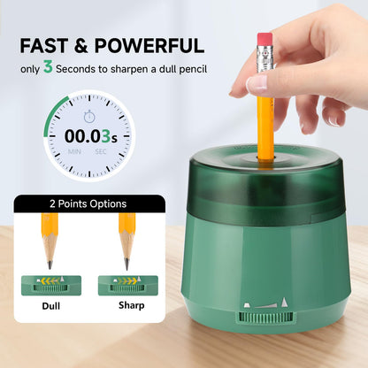 Electric Pencil Sharpener, Dual Power USB Battery Operated, Portable Design for 6-8mm Pencils, Home School Office Use (Green)